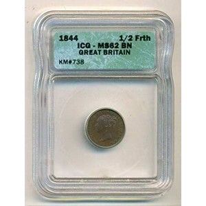 Great Britain Victoria 1844 1/2 Farthing MS62 BN ICG